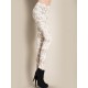 Casual Jacquard Floral Mid Waist Slim Women Elastic Pants