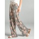 Casual Loose Floral Printed High Waist Women Drawstring Wide Leg Pants