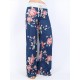 Casual Loose Floral Printed High Waist Women Drawstring Wide Leg Pants