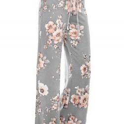 Casual Loose Floral Printed High Waist Women Drawstring Wide Leg Pants