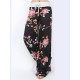 Casual Loose Floral Printed High Waist Women Drawstring Wide Leg Pants