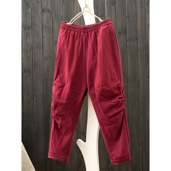 Casual Loose Solid Elastic Waist Women Harem Pants