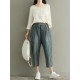 Casual Loose Stripe Drawstring Waist Women Pants