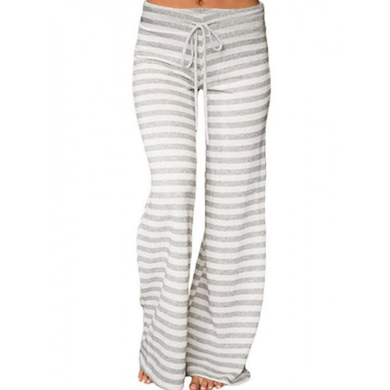 Casual Loose Stripe Elastic Waist Women Pants