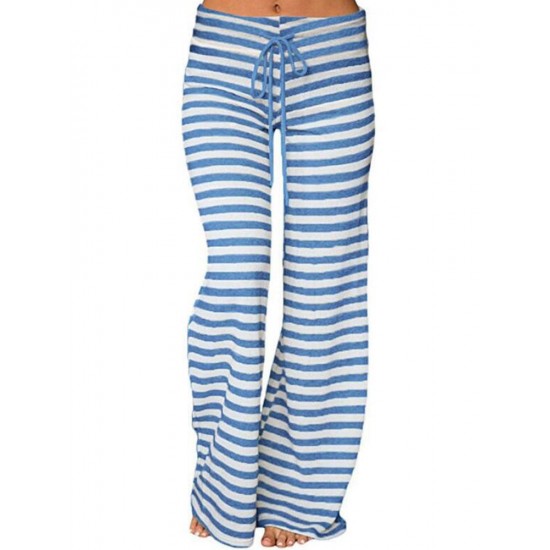 Casual Loose Stripe Elastic Waist Women Pants