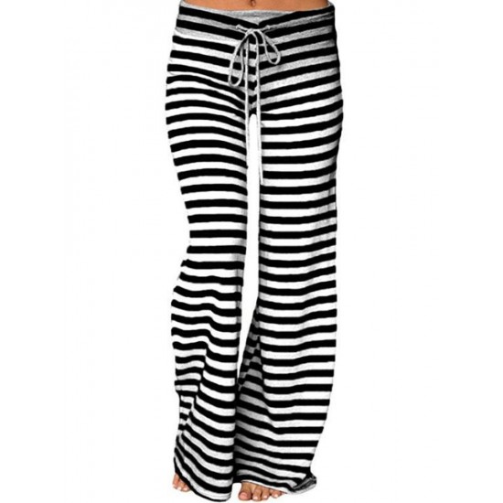 Casual Loose Stripe Elastic Waist Women Pants