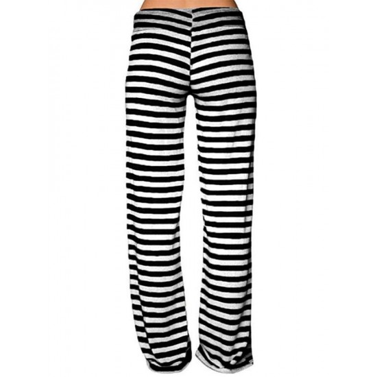 Casual Loose Stripe Elastic Waist Women Pants