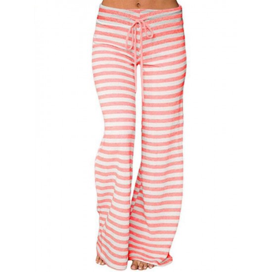 Casual Loose Stripe Elastic Waist Women Pants