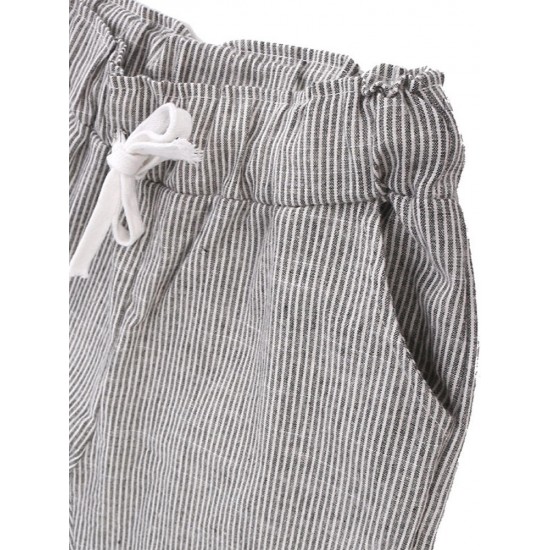Women Striped Drawstring Waist Harem Pants