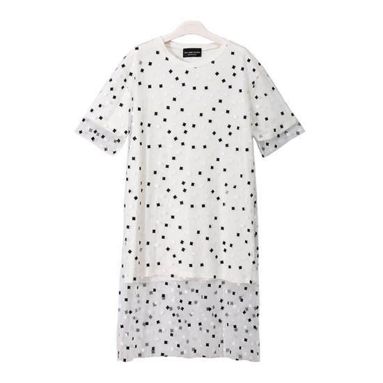 Casual Women Fake Two Pieces Polka Dot O-Neck Short Sleeve Dress