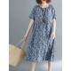 Casual Women Floral Printed Loose O-Neck Dress