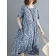 Casual Women Floral Printed Loose O-Neck Dress