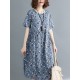 Casual Women Floral Printed Loose O-Neck Dress