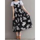 Casual Women Loose Floral Print O-Neck Strap Chiffon Dress