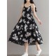 Casual Women Loose Floral Print O-Neck Strap Chiffon Dress