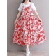 Casual Women Loose Floral Print O-Neck Strap Chiffon Dress