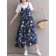 Casual Women Loose Floral Print O-Neck Strap Chiffon Dress