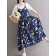 Casual Women Loose Floral Print O-Neck Strap Chiffon Dress