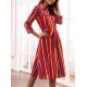 Casual Women Striped 3/4 Sleeve Button Dress with Pockets
