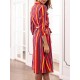 Casual Women Striped 3/4 Sleeve Button Dress with Pockets