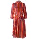 Casual Women Striped 3/4 Sleeve Button Dress with Pockets