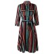 Casual Women Striped 3/4 Sleeve Button Dress with Pockets