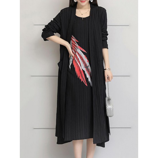Casual Women Two Piece Printed Long Sleeve Dress