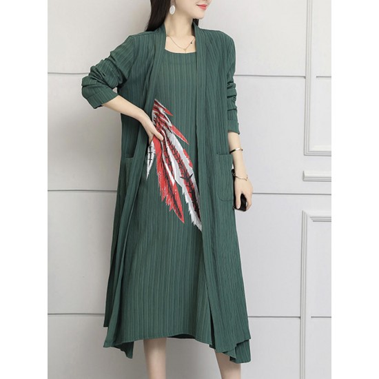 Casual Women Two Piece Printed Long Sleeve Dress