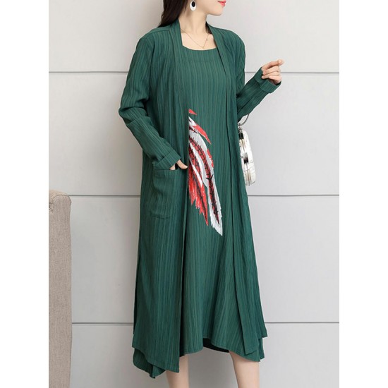 Casual Women Two Piece Printed Long Sleeve Dress