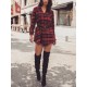 Casual Women V-Neck Plaid Long Sleeve Mini Dress with Pocket