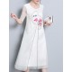 Elegant Women Fake Two Pieces Short Sleeve O-Neck Chiffon Dress