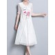 Elegant Women Fake Two Pieces Short Sleeve O-Neck Chiffon Dress