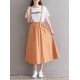 Women Solid Color Cotton Linen Elastic Waist Sleeveless Strap Dress with Pockets
