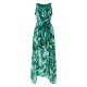 Bohemian Women Feather Print Chiffon Loose Hem Maxi Dress With Belt