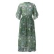 Bohemian Women V-Neck Floral Printed High Waist Flared Sleeve Chiffon Dress