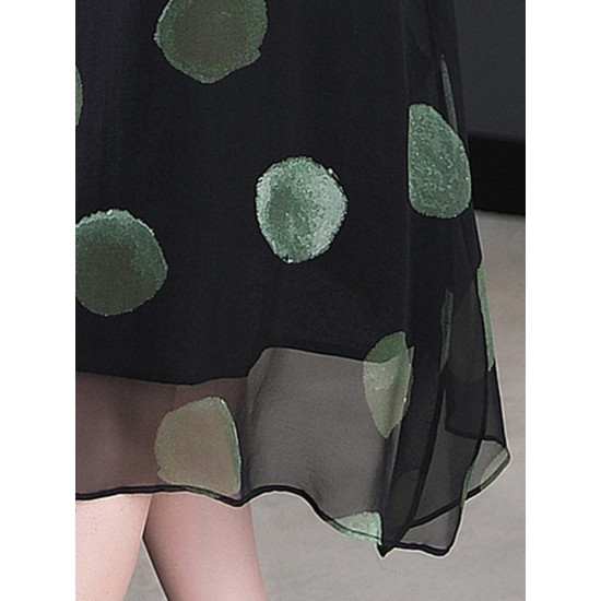 Brief Polka Dot Print Loose O-neck Short Sleeve Dress