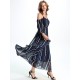 Casual Women Chiffon Off Shoulder Stripe Loose Maxi Dress