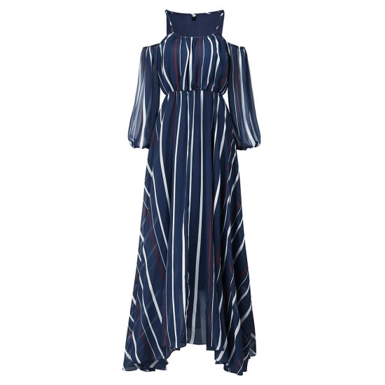 Casual Women Chiffon Off Shoulder Stripe Loose Maxi Dress
