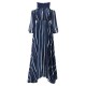 Casual Women Chiffon Off Shoulder Stripe Loose Maxi Dress