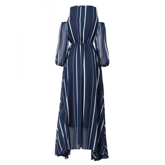 Casual Women Chiffon Off Shoulder Stripe Loose Maxi Dress