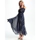 Casual Women Chiffon Off Shoulder Stripe Loose Maxi Dress