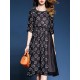 Casual Women Floral Printed Patchwork O-Neck Chiffon Black Dress