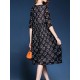 Casual Women Floral Printed Patchwork O-Neck Chiffon Black Dress