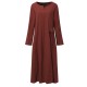 Casual Women Long Sleeve Solid Color Cotton Loose Dress
