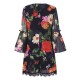 Casual Women Printed Trumpet Sleeve Lace Hem Patchwork Chiffon Dresses