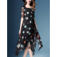 Chiffon Polka Dot Short Sleeve Loose O-neck Irregular Hem Dress