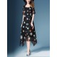 Chiffon Polka Dot Short Sleeve Loose O-neck Irregular Hem Dress