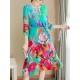 Elegant Floral Print Half Sleeve Dress For Women