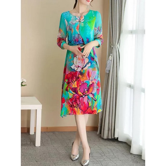 Elegant Floral Print Half Sleeve Dress For Women