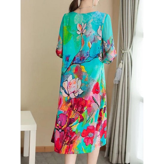 Elegant Floral Print Half Sleeve Dress For Women